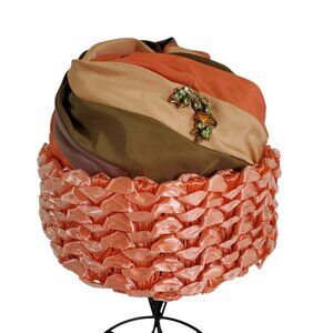 VTG 1950's Straw Hat Layered Satin Women's 21" Rosette Crown Cellulose USA Union